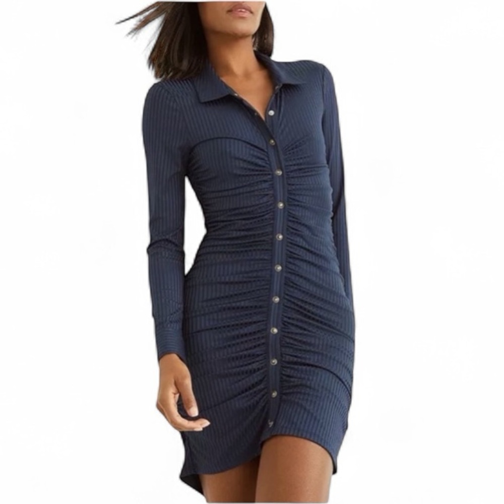 Veronica Beard Davila Asymmetrical Ruched Bodycon Dress Marine Blue L